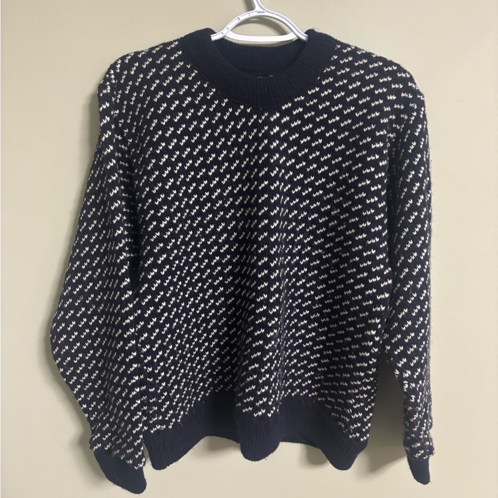 L.L. Bean Blue and White Wool Crew Neck Sweater